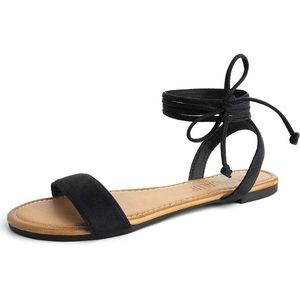 Black ankle strap tie sandals women’s sz 9